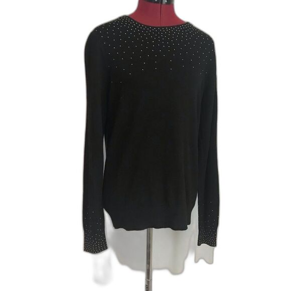 Ann Taylor Factory Sweater Women's Size Medium Black Silver Studs Long Sleeves - Picture 8 of 10